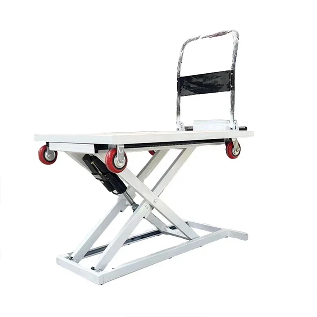 Portable electric powered self loading hand carts and trolleys flat lifting table hydraulic electric