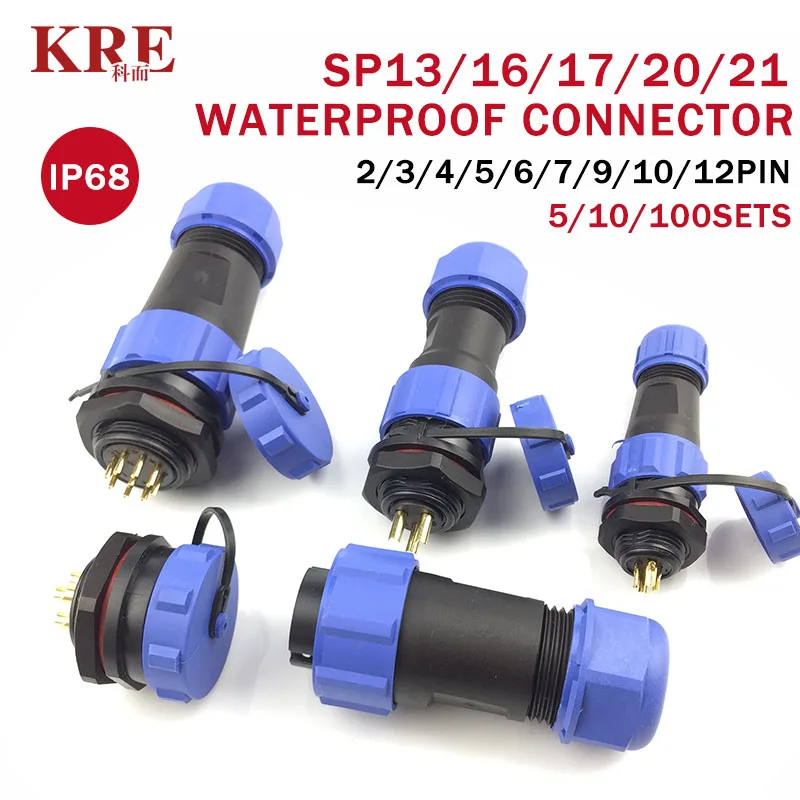 

KRE IP68 SP13 SP17/16 SP20 SP21 Waterproof Connector Plug Thread Socket Set with Male and Female Butt Rear Nut 2/3/4/5/6/7/9Pin