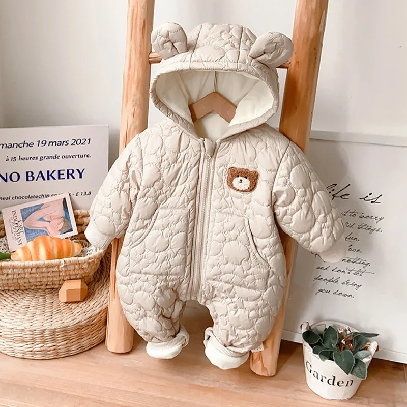 Baby clothes winter baby plus velvet cotton-padded jumpsuit baby cartoon long-sleeved romper thickening warm romper