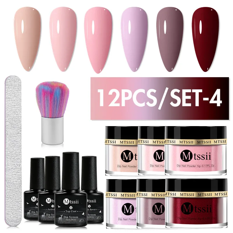 Mtssii 5g Dipping Nail Powder Set Nude Pink Nail Glitter Powder Dipping Liquid System Kit Art Decoration No Need Lamp Cure