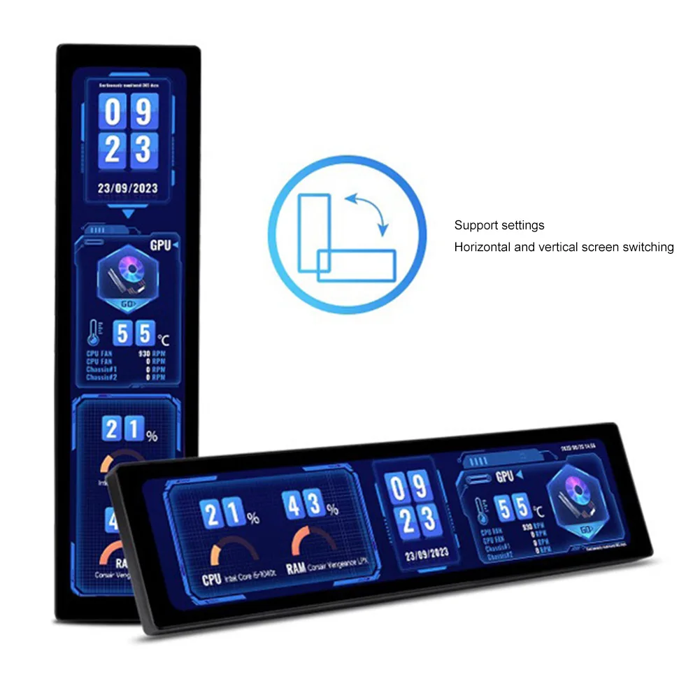 PC 컴퓨터 케이스용 정전식 터치 스크린, 11.9 인치 IPS USB 보조 화면, 컴퓨터 모니터링, CPU GPU RAM 디스플레이