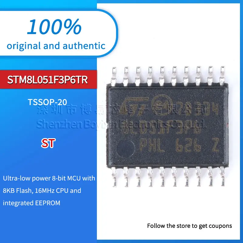 

Original genuine STM8L051F3P6TR TSSOP-20 16MHz 8KB flash memory 8-bit microcontroller MCU IC chip