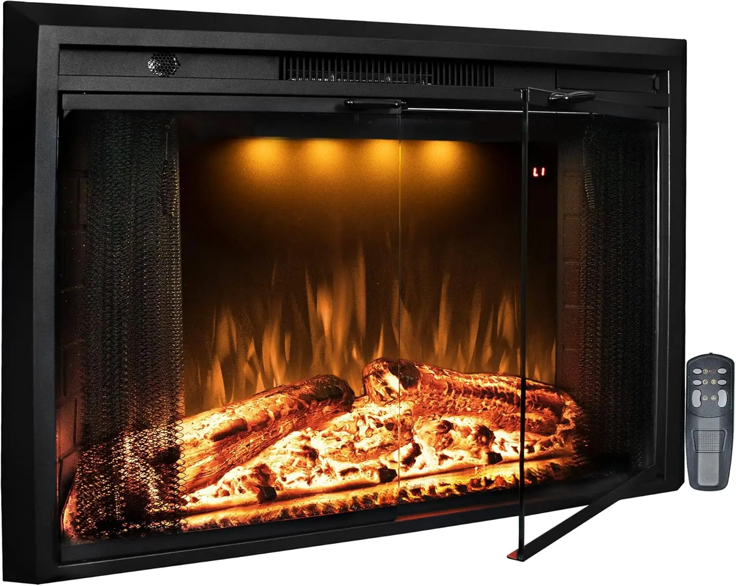 36&rdquo; Electric Fireplace Inserts with Glass Door and Mesh Screen Multicolor Flames & Fire Crackling Sounds Timer