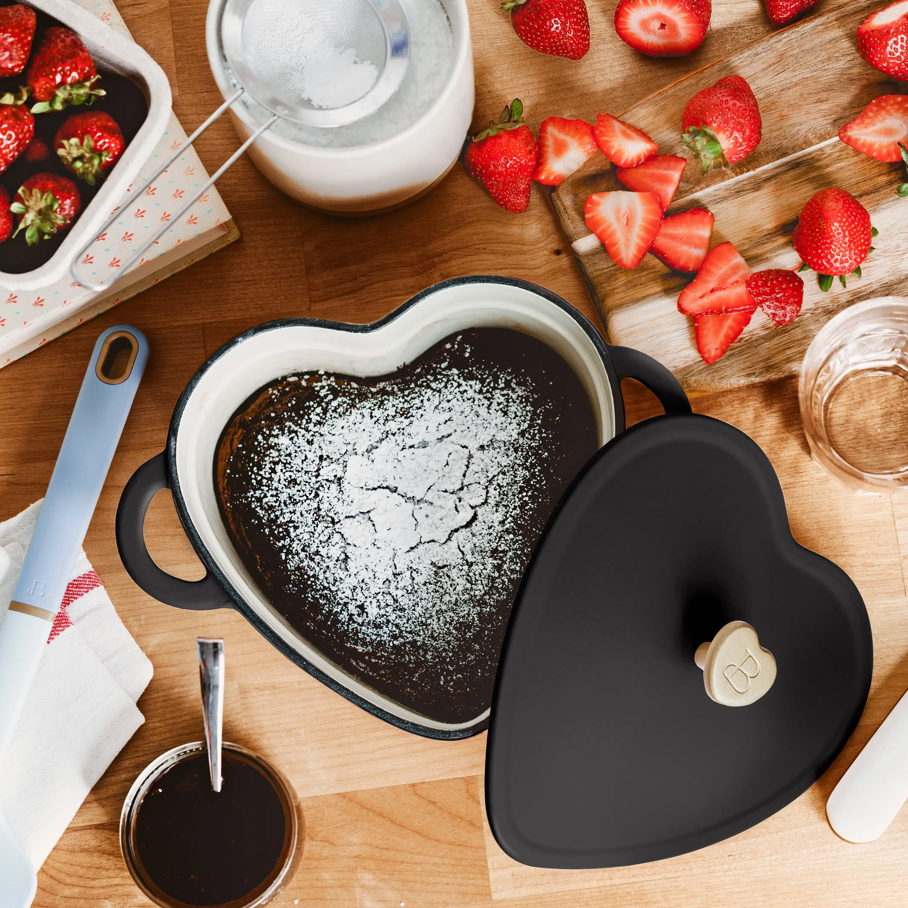 Beautiful 2QT Cast Iron Heart Dutch Oven, Black Sesame by Drew Barrymore 