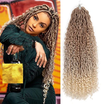 14-26"Goddess Faux Locs Crochet Hair Natural Synthetic Braiding Hair Extensions River Loc With Curly Ombre Braids Hair Expo City 1