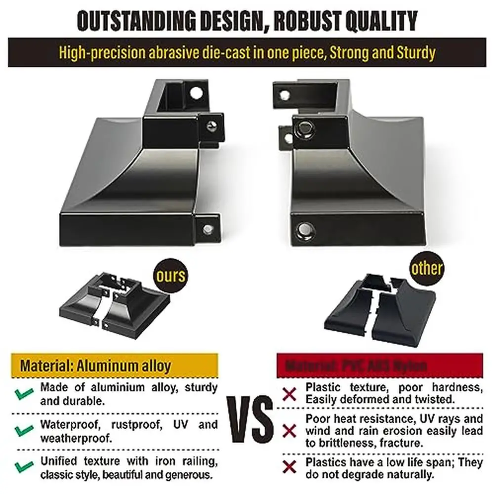 Aluminum Alloy Post Base Cover 1.5"x1.5" 4.5"x4.5" Handrail Stair Railing Skirt 4pack Black Waterproof UV Resistant Easy
