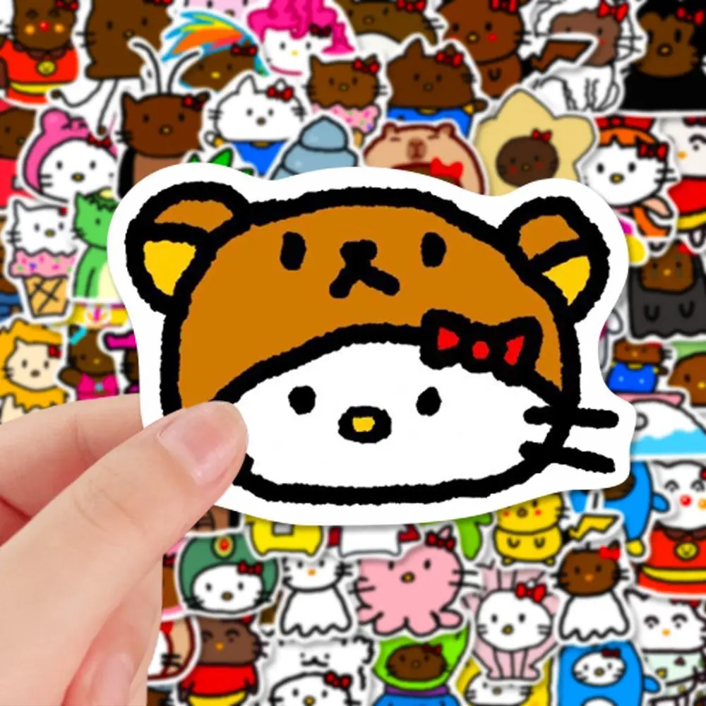

200Pcs Black Skin Hello Kitty Anime Creative Stickers Kawaii Waterproof Decorative Sticker Cartoon Diy Accessories Cute Gifts