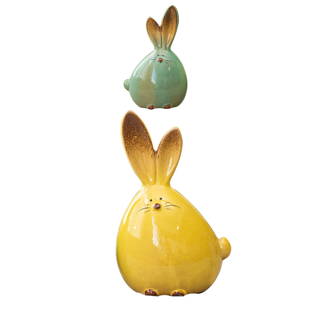 

Easter Bunny Figurines Ceramic Rabbit Statue Craft Animal Miniature Rabbit Ornament Decorative Landscape Home Office Party Decor