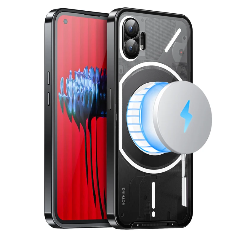 

Magnetic Wireless Charging Metal Case For Nothing Phone One 1 Aluminium Bumper PC Clear Adsorption Cover For Nothing Phone 2