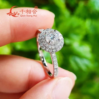 10k 14k 18k white gold Luxury Halo Moissanite Engagement Ring 9mm D VVS  Moissanite Diamond Ring Band for Women Girls Gifts