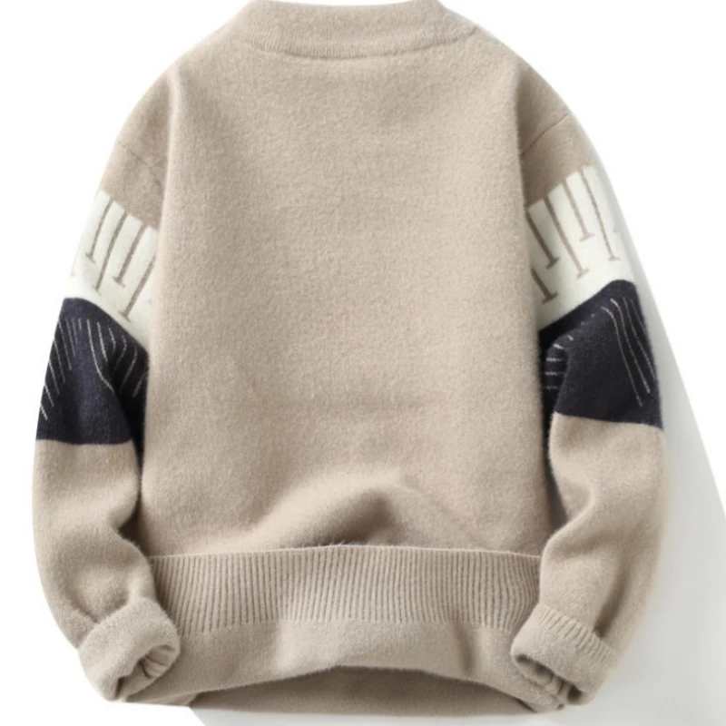 Winter Men's Plush Thickened Knitted Sweater Fashion Handsome Casual Loose Round Neck Knitwear Warm Top