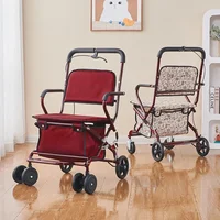 Lightweight Elderly Stroller – Foldable Shopping Cart Four-Wheeled Grocery Cart Can Sit and Push, Handy Mobile Chair for Seniors 1