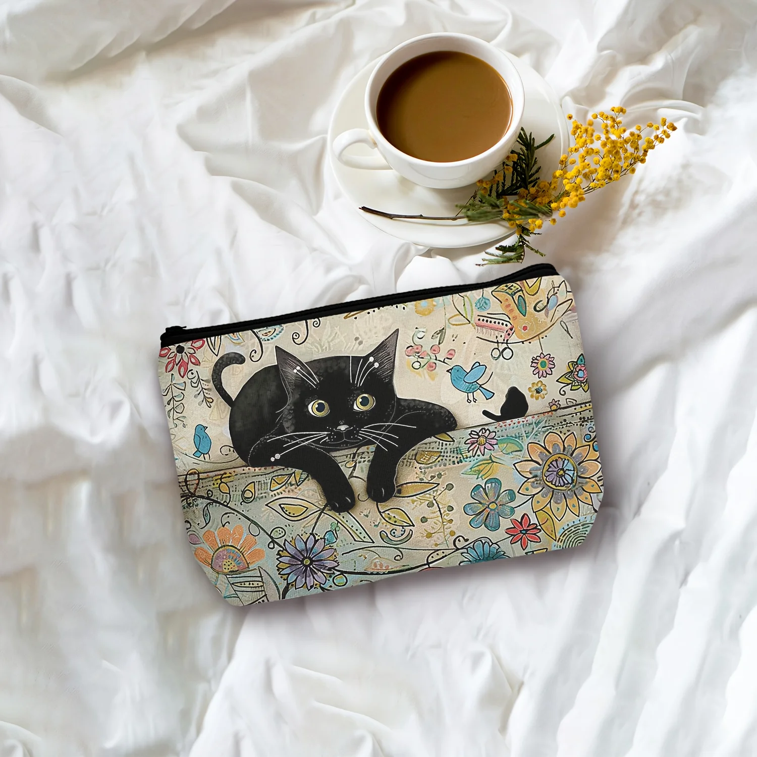 1pc Retro Cat Pattern Makeup Pouch Ultra-Lightweight Zipper ClosureTravel  Adorable Cat Print Design Cosmetic Bag 3