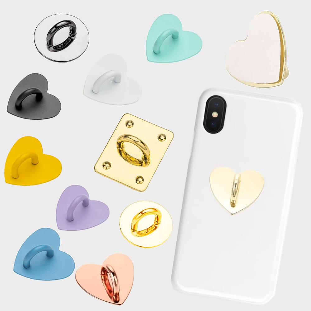 5 stücke Klebstoff Metall Nette Herz Telefon Charme Halter Für DIY Telefon Fall Finger Ring Ständer Haken Schnalle Charms Verschluss DIY zubehör