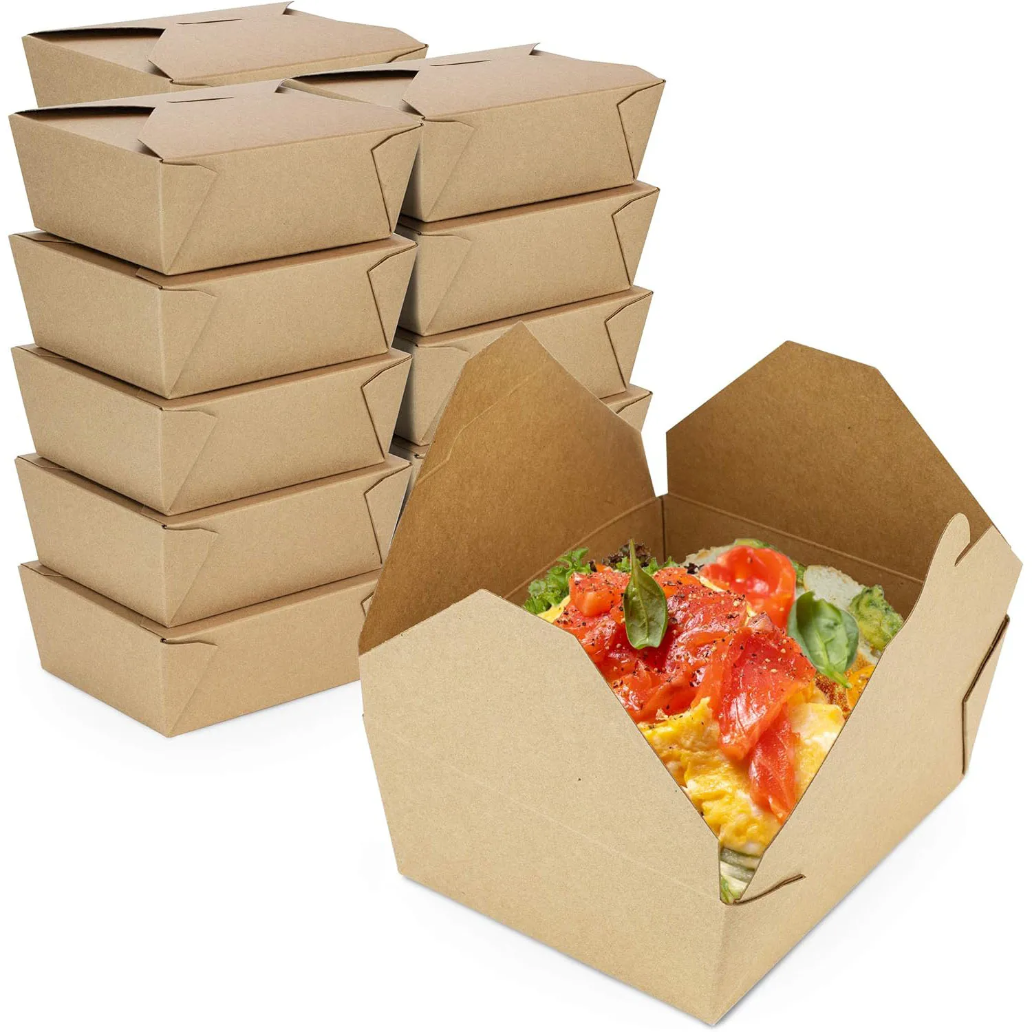 Multi-Pack Disposable Kraft Paper Food Boxes, Leakproof and Greaseproof Takeout Contain... - SKU MDKB1731 - UGI Packaging