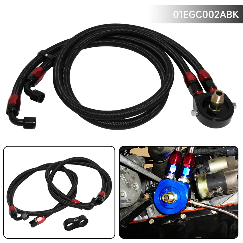 

AN10 1.4m 1.6m Nylon Braided or SS Braided Oil Line+ AN10 Oil Filter Sandwich Adapter w/ Hose Fittings Black / Blue / Silver