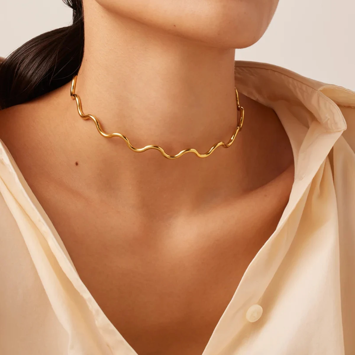 Fashion Stainless Steel Wave Bracelet Choker for Women Tarnish Free Jewelry, jewelry sets,jewelry set