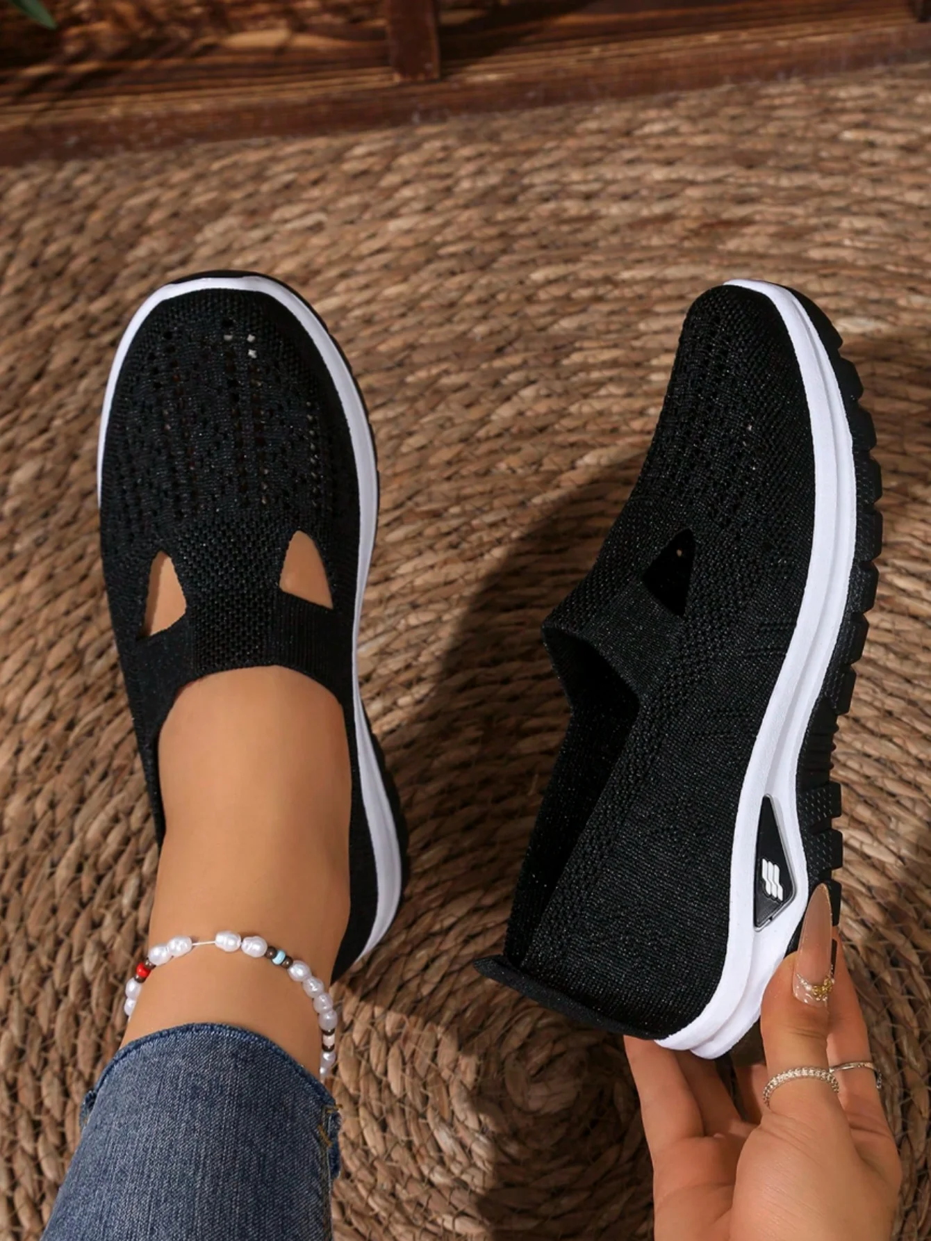 Women's Casual Mesh Sneakers – Cut-Out T-Strap & Cushioned Wedge Sole 3