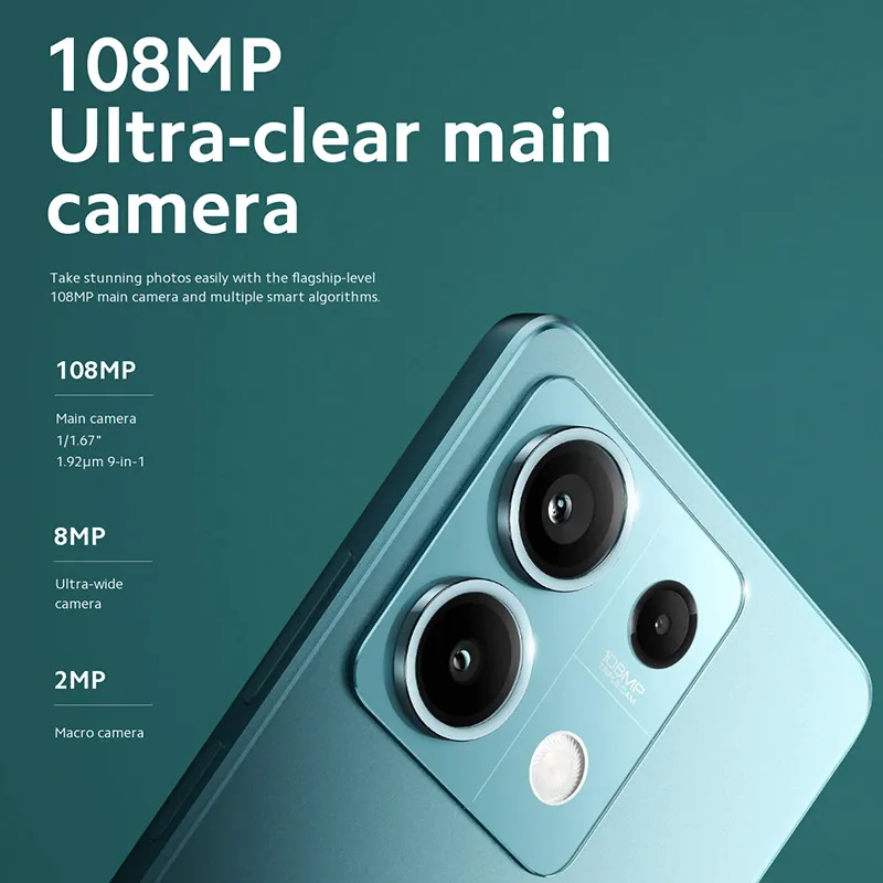 Xiaomi-Smartphone Redmi Note 13, Versão Global, 8GB RAM, 256GB ROM, Dimensão MediaTek, CPU 6080, Câmara 108MP, 120Hz, NFC