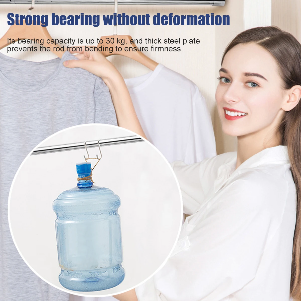 Wardrobe Rail Extendable Clothing Rail 56-100cm Stainless Steel Clothes Rod with End Sockets Screws Adjustable Closet Rail Pole 4