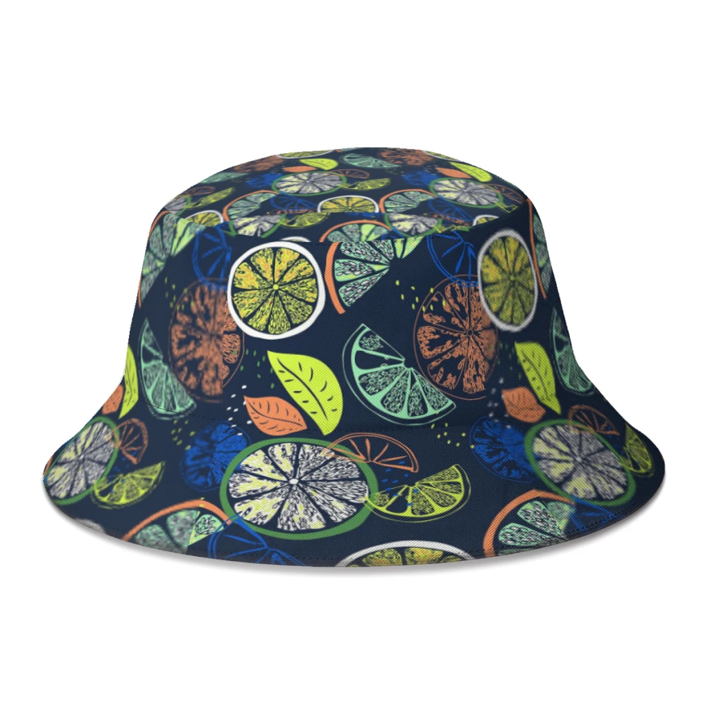 

Summer Unisex Leisure Bucket Hats Lemon Women Men Fishing Hat Hawaiian Fruit Autumn Streetwear Fedoras Cap for Bob