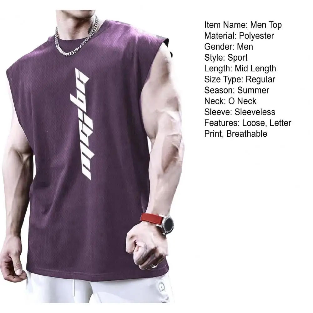 Description Picture 6 of itemMen Top Men's Letter Print Fitness Vest Soft Breathable Tank Top for Gym Sport Quick-drying Sleeveless Crew Neck Pullover