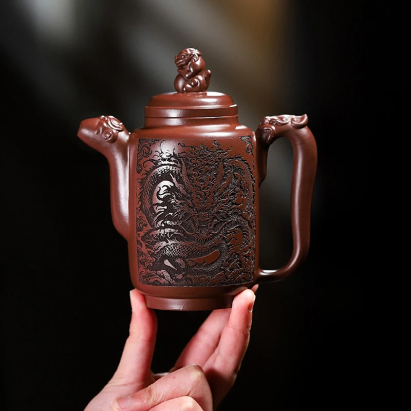 Chinese Style Teapot, Purple Clay Iron Red Dragon Blood Sand, Kung Fu Household, Handmade, 320ml high-capacity Pot, New, 1Pc
