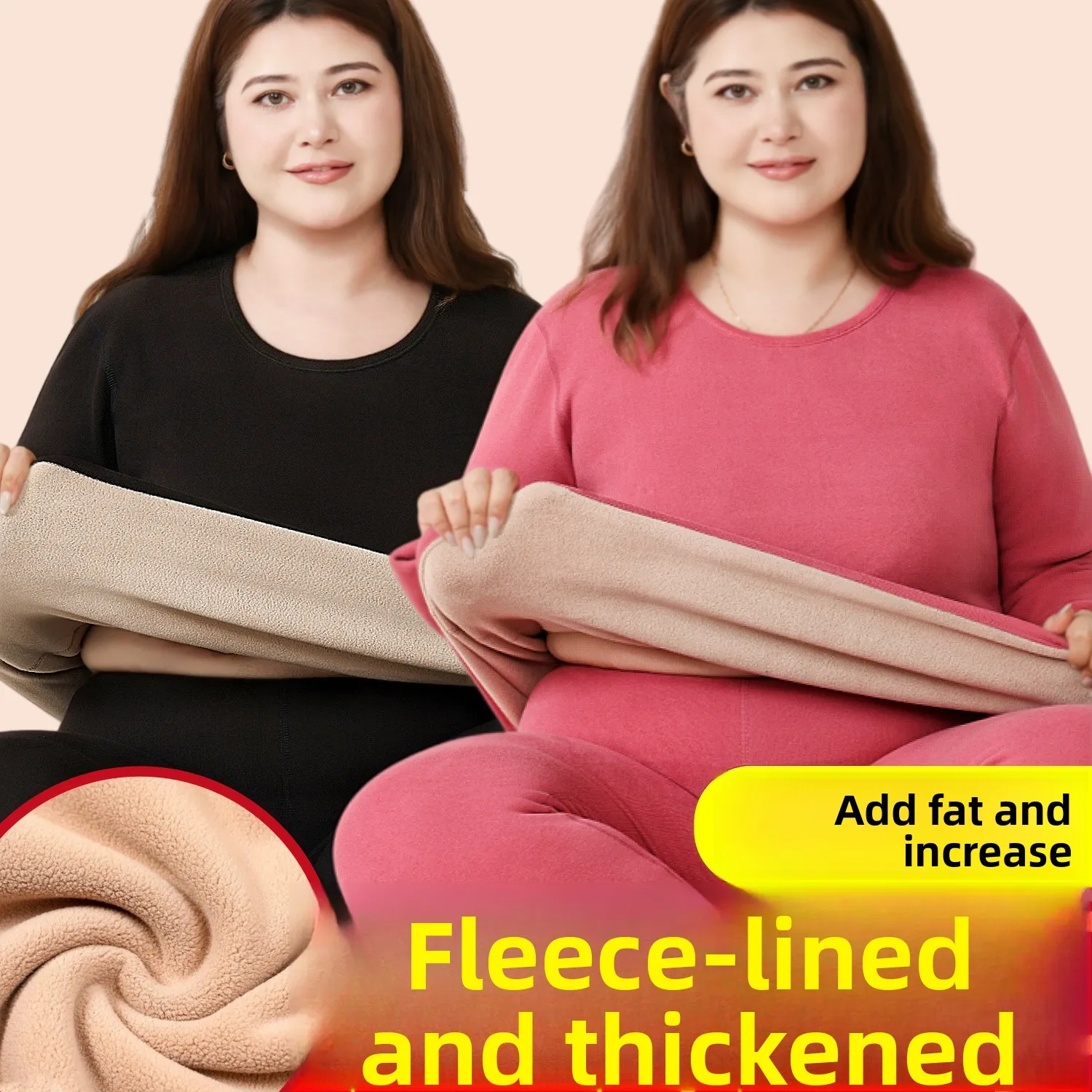 Plus Size Women's Thermal Underwear Set Fleece Lined Thickened One-Piece Lamb Velvet Anti-Cold Winter Clothes Long Sleeve