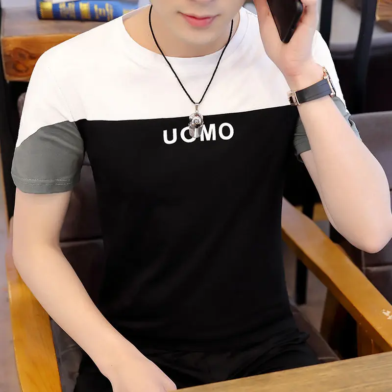 thumbnail image 1 of Camiseta ajustada para hombre, camisetas negras para hombre, camisetas Kpop, ropa básica lisa, ropa de calle, cuello redondo, músculos, algodón, sin logotipo, moda S, 1 of 5