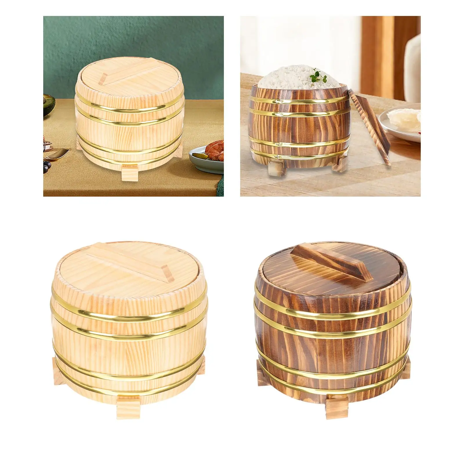 Wooden Rice Bucket 16cm Multifunctional Wooden Rice Bowl with Lid Simple to Use Rice Mixing Tub for Restaurant Kitchen