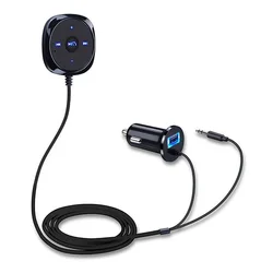 Wireless Bluetooth Handsfree Car Kit with 3.5mm AUX Music Receiver and USB Charger (Black)