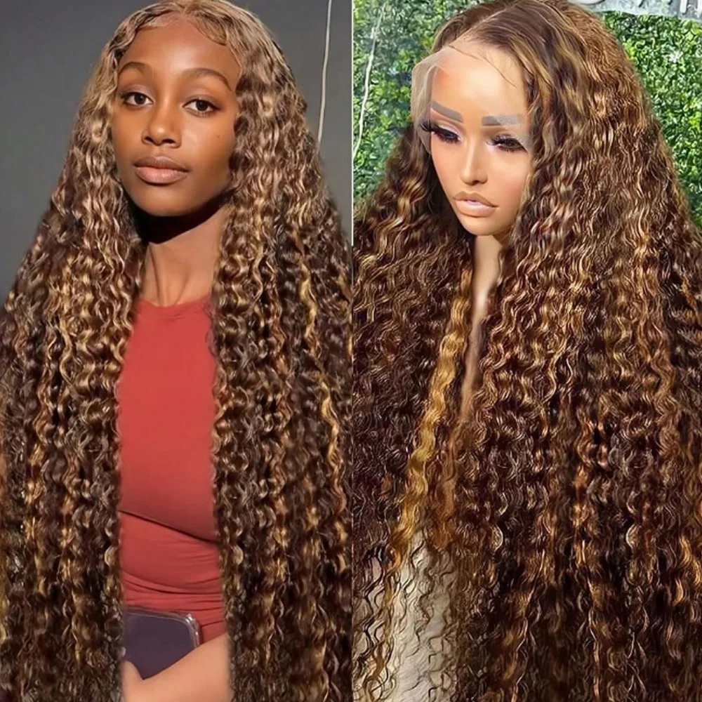 Highlight Ombre Lace Front Wig Human Hair Pre Plucked 13x4 HD Honey Blonde 4/27 Deep Wave Lace Frontal Wigs 200% Density Glueles