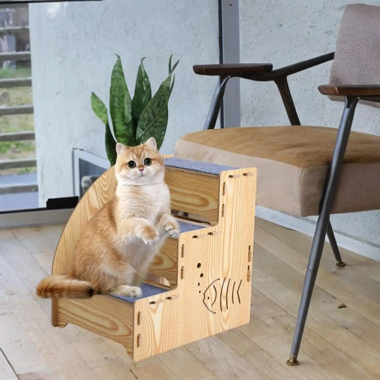 Wood Dog Stair Ladder 3 Steps Nonslip Supplies Dog Climbing Ladder Cat Stairs Pet Stairs Steps for Older Cats Indoor Car Bed