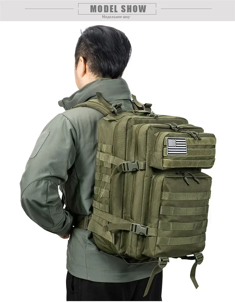 45L Tactical Backpack - Large Capacity Outdoor Hiking  Camping Bag for Men  Women