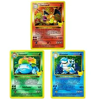 3pcs Pokemon 25Th Anniversary Collection Cards PTCG Charizard Blastoise Flash Cards Game Anime Rare Collection Cards Gift Toys 1