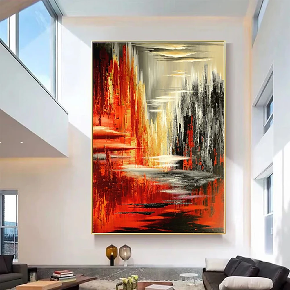 

Hand Painted Oil Paintings Canvas Wall Art Decoration Abstract Knife Painting Landscape Red For Living Room Decorative Painting