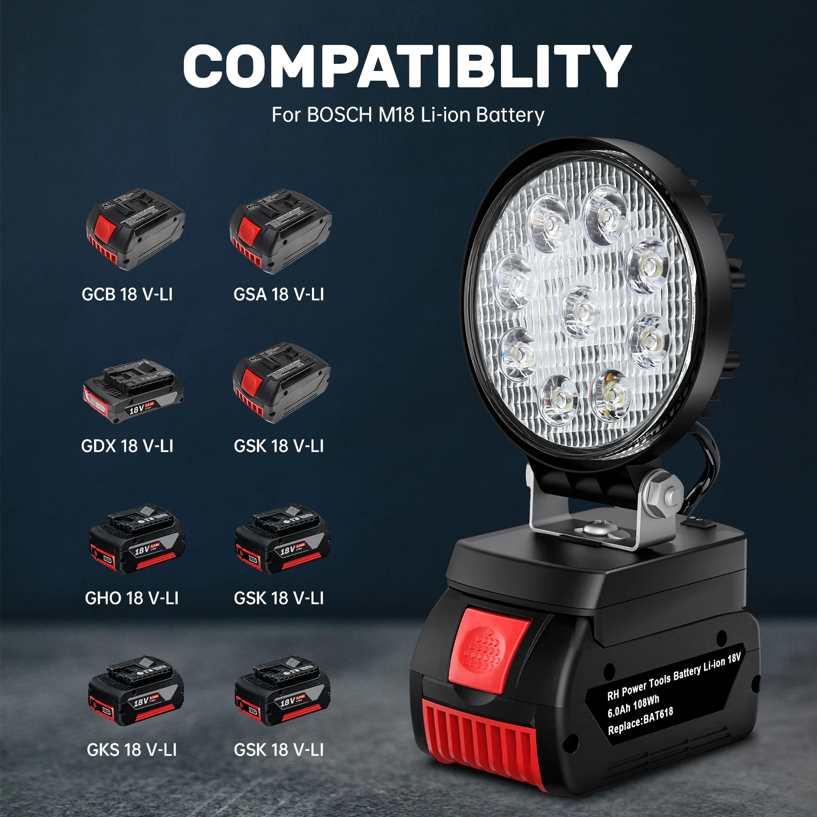 (NO BATTERY) LED Work Lights Flashlight Outdoors Spotlight Light Portable Camping lamp For Makita/Dewalt/Milwaukee/Bosch