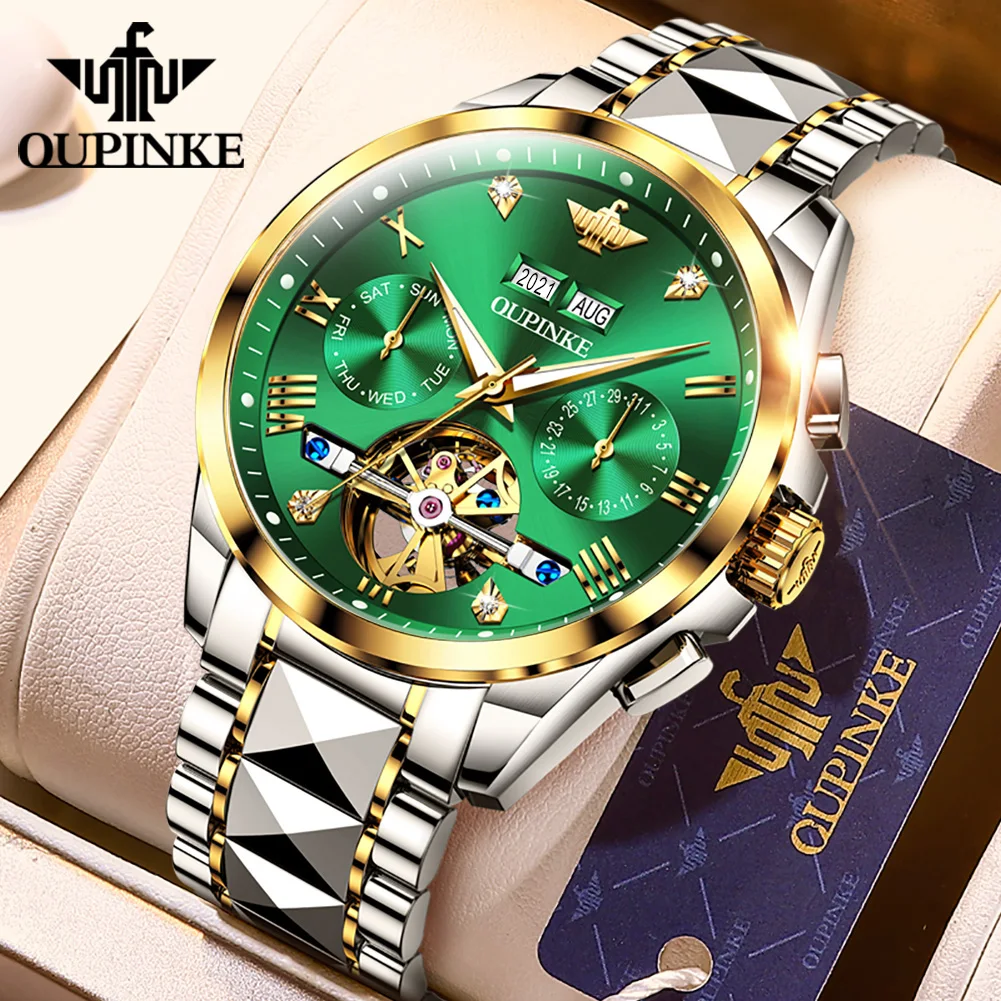 

OUPINKE Top Luxury Male Watch Automatic Mechanical Watch 50M Waterproof Date Sapphire Mirror Original Wristwatch Reloj Hombre