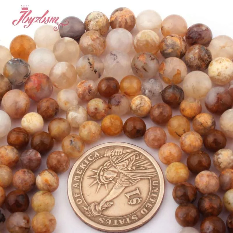 6,8mm Round Bead Ball Yellow Gold Wire Agates Natural Stone Beads For DIY Necklace Bracelets Jewelry Making 15