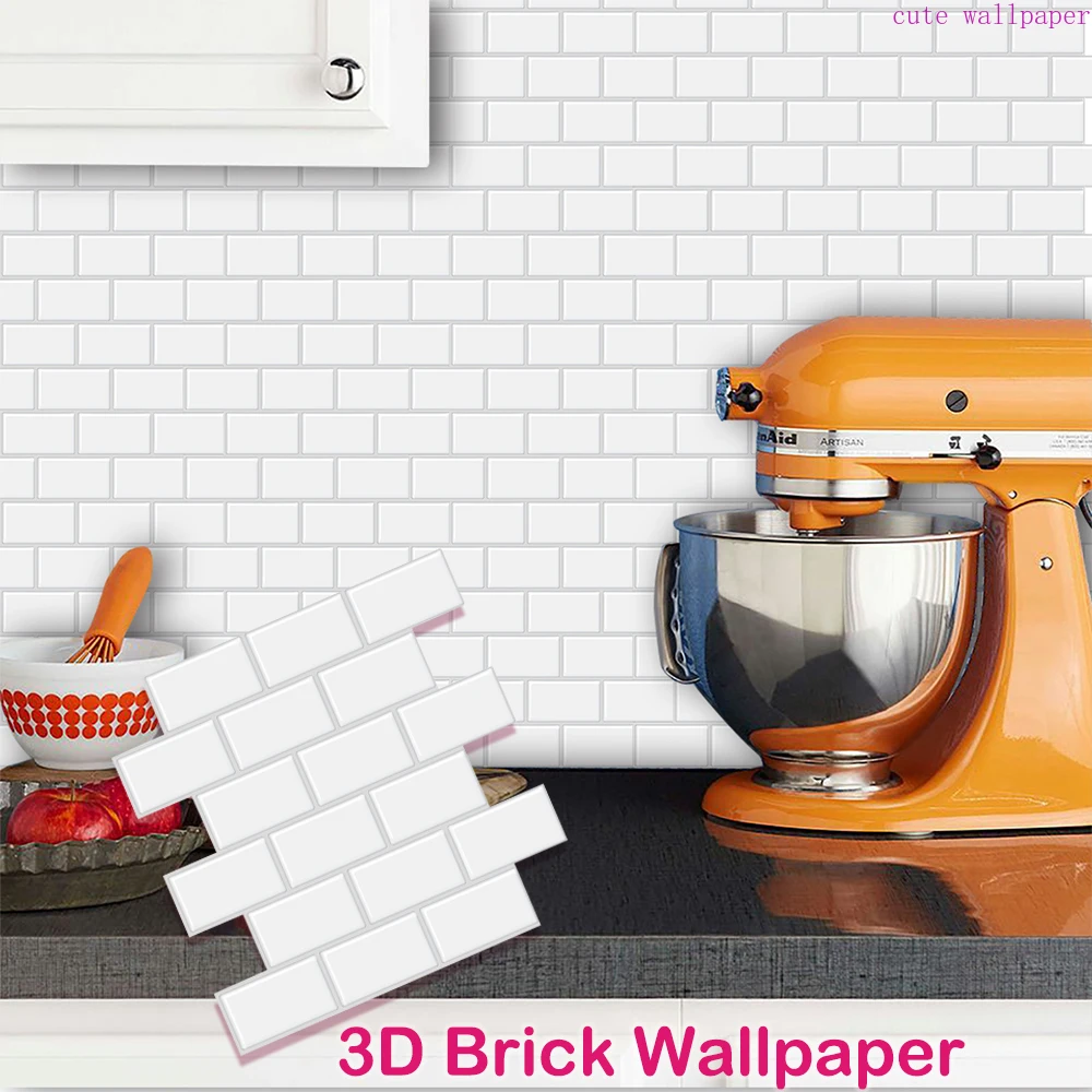 

Universal Kitchen Brick Wallpaper Waterproof Wall Sticker Removable Building Blocks Peel & Stick Oil Proof Backsplash Tiles