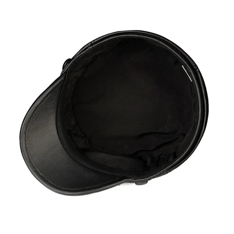 Genuine Leather Flat Hat Men Germany Officer Visor Cap Locomotive Retro German Military Cortical Army