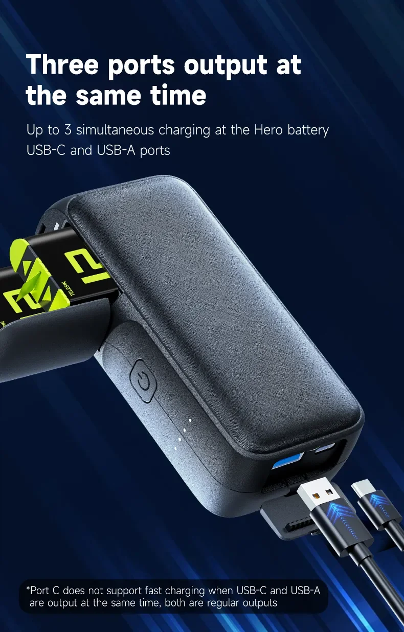 Description Picture 6 of itemTELESIN Power Bank for GoPro Hero 12 11 10 9 10000mAH with 20W PD Fast Charging Portable Battery Charger For Gopro Action Camera