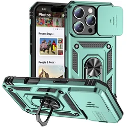 Armor Case with Rotating Ring Stand and Slide Camera Lens Cover - Military Grade Protection - iPhone 12 Mini (Green)