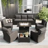 10 piece outdoor sofa set with fire pit table,modular combination of rattan outdoor conversation sofa set,rotating rocking chair 1