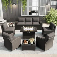 10 piece outdoor sofa set with fire pit table,modular combination of rattan outdoor conversation sofa set,rotating rocking chair 1