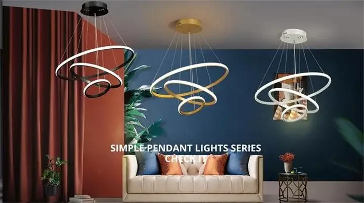 Description Picture 2 of itemModern LED Pendant Lights White/Golden/Black Circle Rings Luster Lamp For Living Dining Room Fixture Home Indoor Lighting