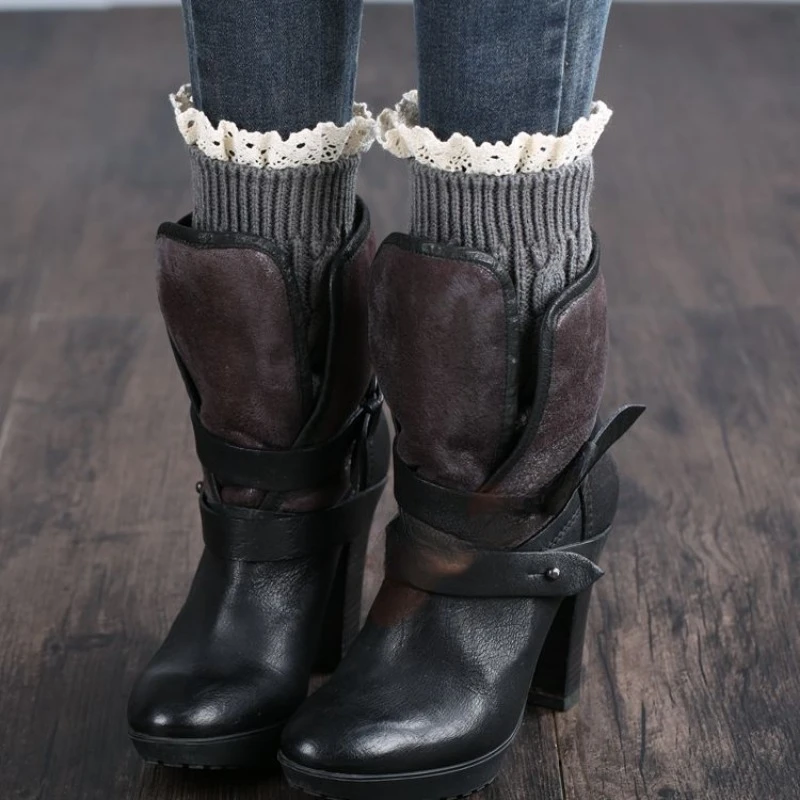 Women's Knitted Lace Leg Warmer Winter Short Leg Warmers Boot Cuffs Fashion Thermal Ladies Legging Foot Legwarmers