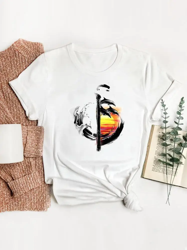 

Watercolor Sweet Lovely Beach Summer Clothes Clothing Fashion O-neck Tee Top Short Sleeve Print T Shirt Women Graphic T-shirt