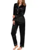 Pyjama en Satin de soie pour femmes, vêtements de nuit deux pièces, boutonné, manches longues, ensemble de pyjama Long