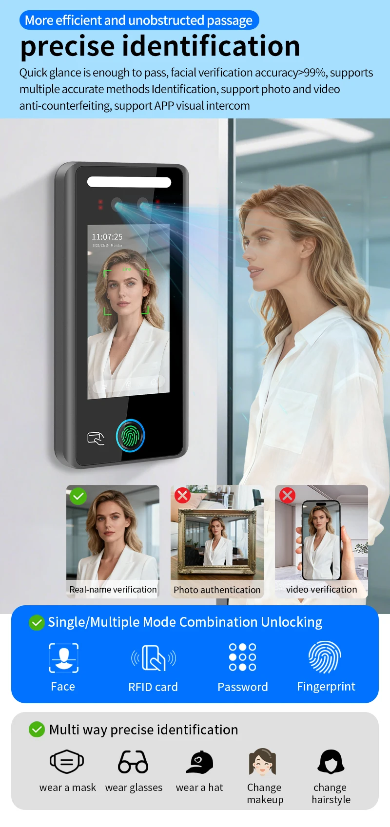 4.5 inch Dynamic Face Recognition Attendance System Terminal Time Attendance Doo